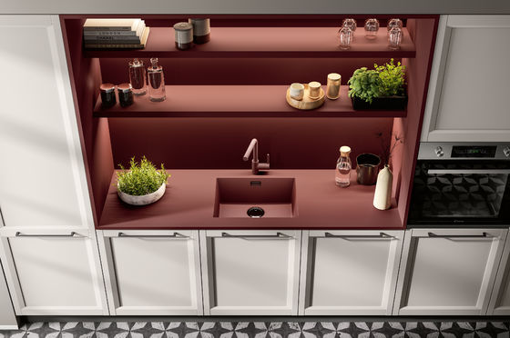 Modern Stylish Melamine Kitchen Cabinets Red And White Customized