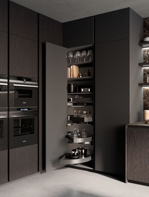Tailored Wood Veneer Modern Black Kitchen Cabinets Modern Style With Dining Bar