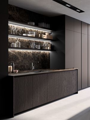Tailored Wood Veneer Modern Black Kitchen Cabinets Modern Style With Dining Bar