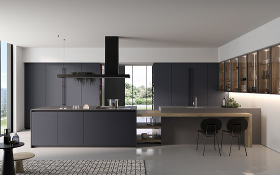 Tailored Black Classic Wood Kitchen Cabinets Customized With Display Cabinet
