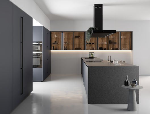 Tailored Black Classic Wood Kitchen Cabinets Customized With Display Cabinet