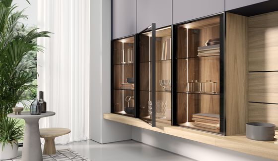 Tailored Black Classic Wood Kitchen Cabinets Customized With Display Cabinet