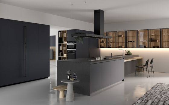 Tailored Black Classic Wood Kitchen Cabinets Customized With Display Cabinet