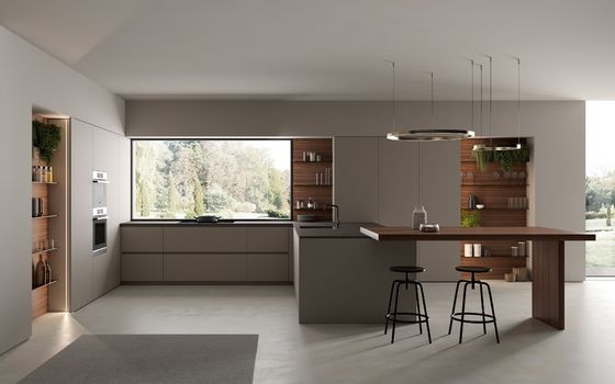 Modern Melamine Kitchen Cabinet Tailored Kitchen Set Custom With Dinning Bar