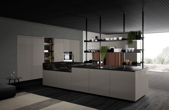 Customized UV Kitchen Cabinet Modern Kitchen Set With Black Slab Countertop
