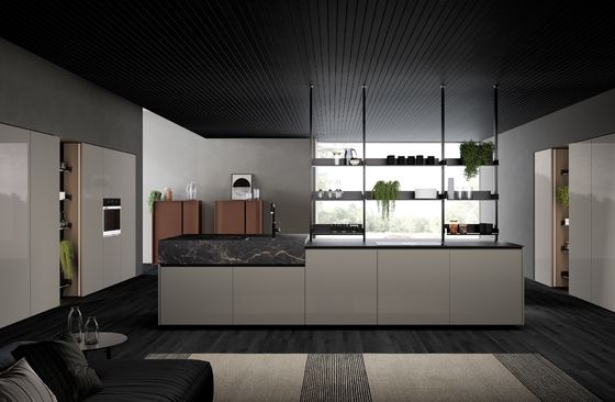Customized UV Kitchen Cabinet Modern Kitchen Set With Black Slab Countertop