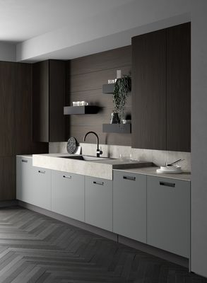 Fitted Traditional / Classic Wood Kitchen Cabinets Customized With Dining Table