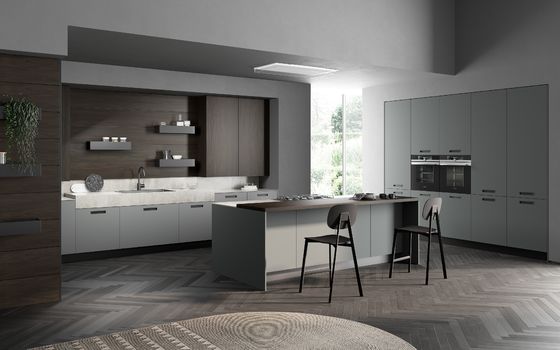 Fitted Traditional / Classic Wood Kitchen Cabinets Customized With Dining Table