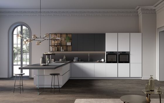 Custom EB Board Kitchen Cabinet Modern Kitchen Set With Dining Table Spice Rack