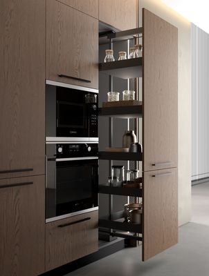 Wood Veneer Italian Style Kitchen Cabinets Design Customized With Storage Cabinet