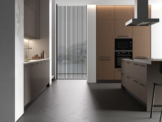 Wood Veneer Italian Style Kitchen Cabinets Design Customized With Storage Cabinet
