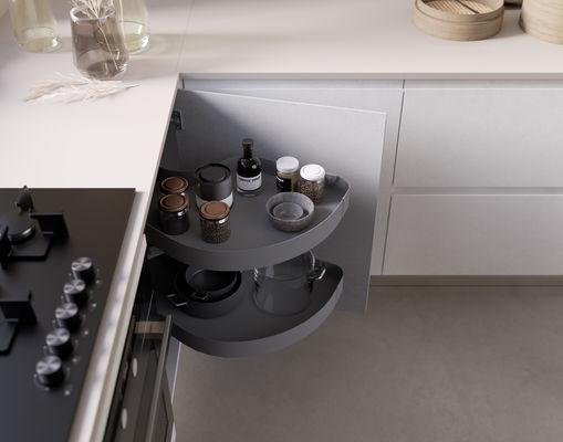 Customized L Shaped Minimalist Kitchen Cabinets Design Wood Veneer Kitchen Set