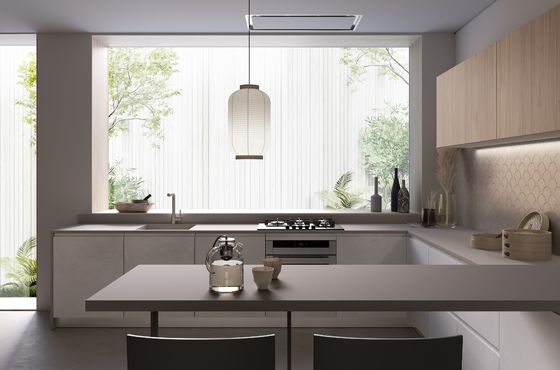 Customized L Shaped Minimalist Kitchen Cabinets Design Wood Veneer Kitchen Set