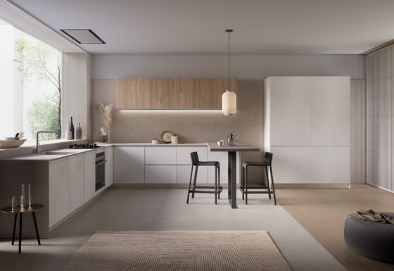 Customized L Shaped Minimalist Kitchen Cabinets Design Wood Veneer Kitchen Set