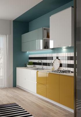 Green Lacquer Kitchen Cabinet Colorful Modern L Shaped Kitchen Cabinets