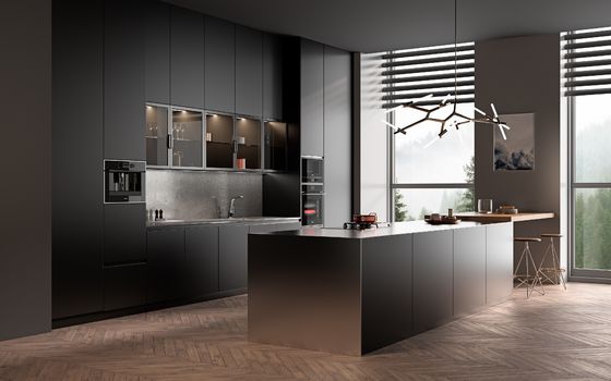 Tailored Wood Grain Kitchen Cabinets Wood Veneer Walnut Color Kitchen Cabinets