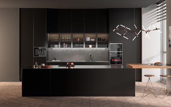 Modern Industrial Style Kitchen Cabinets Tailored Melamine Grey Kitchen System