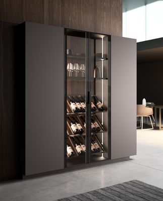 Modern Black Wood Veneer Kitchen Cabinets Tailored With Glass Showcase