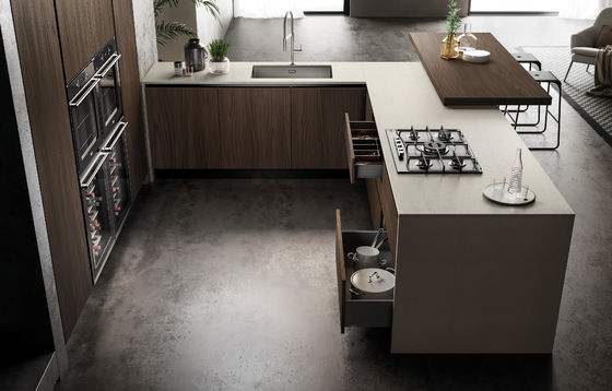 Tailored Modern Wood Veneer Kitchen Cabinets System Customized With Storage Cabinet