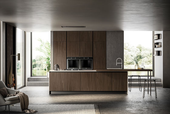 Tailored Modern Wood Veneer Kitchen Cabinets System Customized With Storage Cabinet