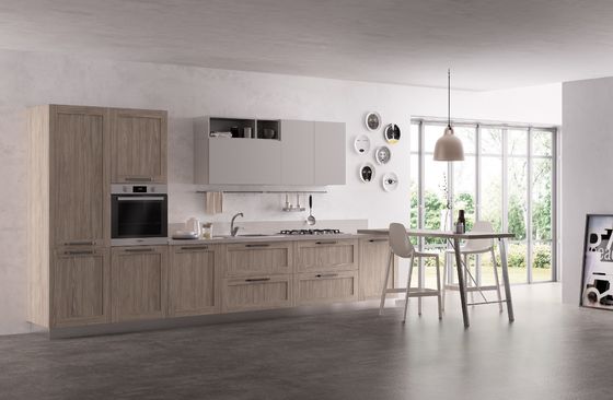Tailored PET Retro Kitchen Cabinets Customized Kitchen System Stainless Steel Handle