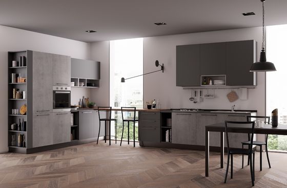 Customized L Shaped Kitchen Cabinets Industrial Style Tailored Kitchen Set