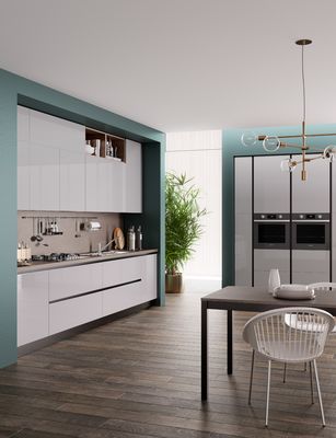 Tailored Green And White Kitchen Cabinets L Shaped Lacquer Kitchen Set