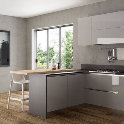 U Shaped Lacquer Kitchen Cabinet Tailored White And Grey Kitchen Cabinet