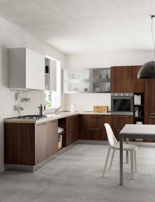 Wood Veneer Melamine White Kitchen Cabinets Tailored Melamine Kitchen Set