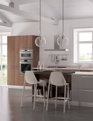 Customized Modern Wood Veneer Kitchen Cabinet Set Minimalist Kitchen System