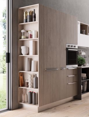 Customized Modern Wood Veneer Kitchen Cabinet Set Minimalist Kitchen System