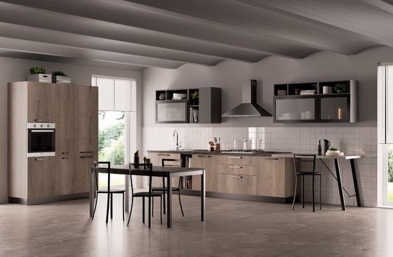 Customized Modern Wood Veneer Kitchen Cabinet Set Minimalist Kitchen System