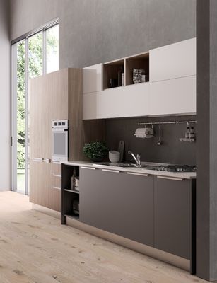 Customized Modern Wood Veneer Kitchen Cabinet Set Minimalist Kitchen System