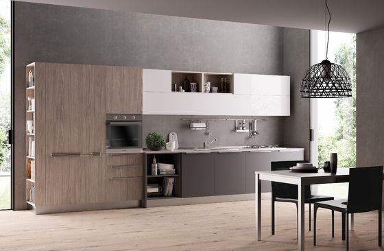 Customized Modern Wood Veneer Kitchen Cabinet Set Minimalist Kitchen System