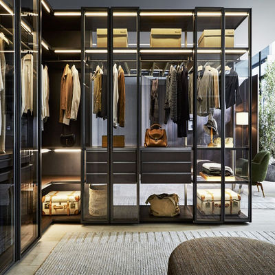 Custom Luxury Modern Design Wardrobe With Glass Door American High End Design Bedroom Closet Furniture With LED Light