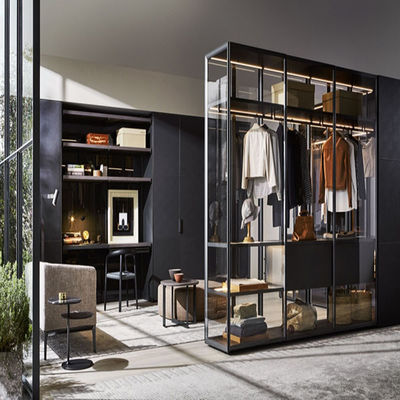 Custom Luxury Modern Design Wardrobe With Glass Door American High End Design Bedroom Closet Furniture With LED Light