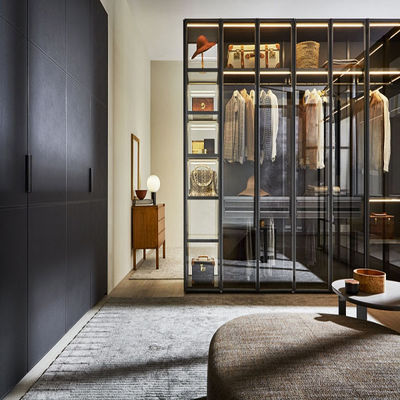 Custom Luxury Modern Design Wardrobe With Glass Door American High End Design Bedroom Closet Furniture With LED Light