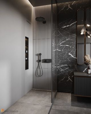 Customized Black Bathroom Vanity with Mirror and White Sink