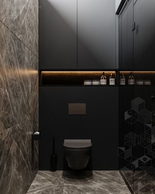 Customized All Black Bathroom Cabinet with Mirror Cabinet and Side Cabinet