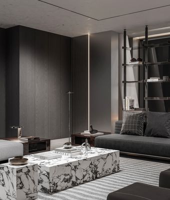 Tailored Wood Veneer TV Cabinet With Black Storage Cabinet And Showcase