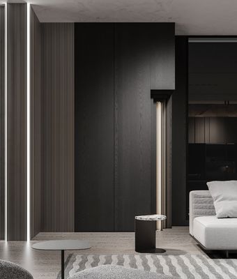 Tailored Wood Veneer TV Cabinet With Black Storage Cabinet And Showcase