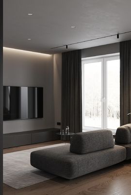 Minimalist Customized Living Room Design With Wooden Storage Cabinet