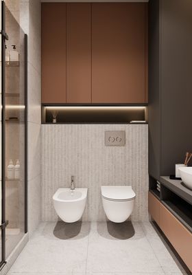 Black And Orange Customized Bathroom L Shaped Bathroom Cabinet ISO9001