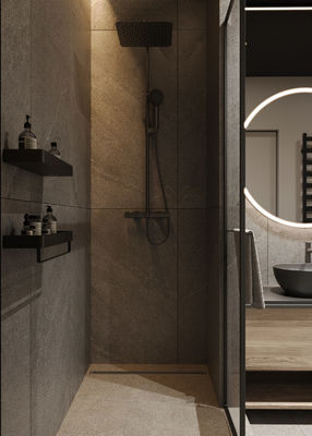 Retro Black Customized Bathroom Tailored Modern Bathroom Cabinet With Towel Racks