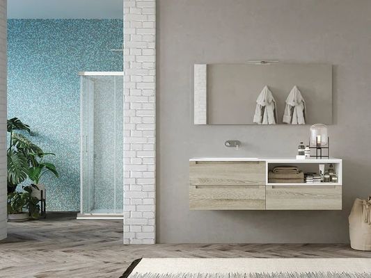 Modern Wood Grain Bathroom Vanity Double Sink Bathroom Cabinet Customized