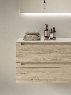 Modern Wood Grain Bathroom Vanity Double Sink Bathroom Cabinet Customized