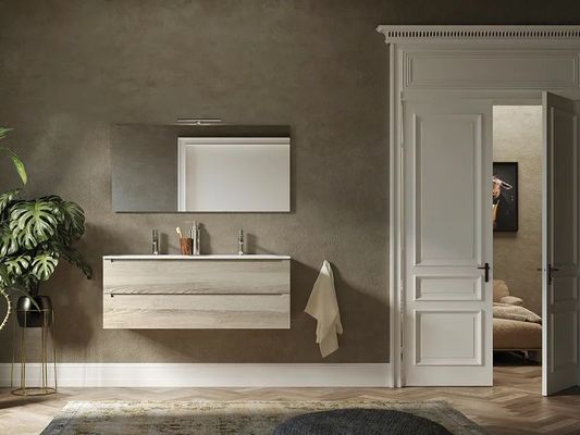Modern Wood Grain Bathroom Vanity Double Sink Bathroom Cabinet Customized