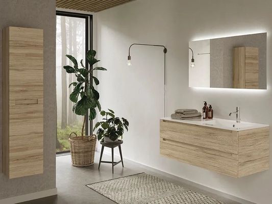 Modern Wood Grain Bathroom Vanity Double Sink Bathroom Cabinet Customized
