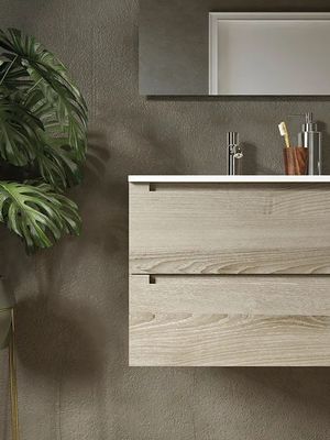 Modern Wood Grain Bathroom Vanity Double Sink Bathroom Cabinet Customized