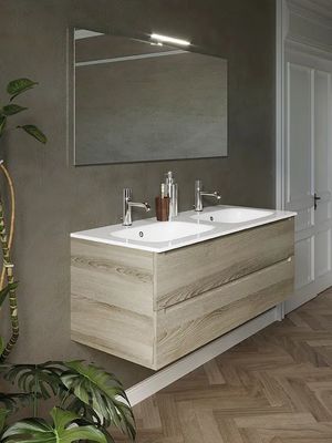 Modern Wood Grain Bathroom Vanity Double Sink Bathroom Cabinet Customized